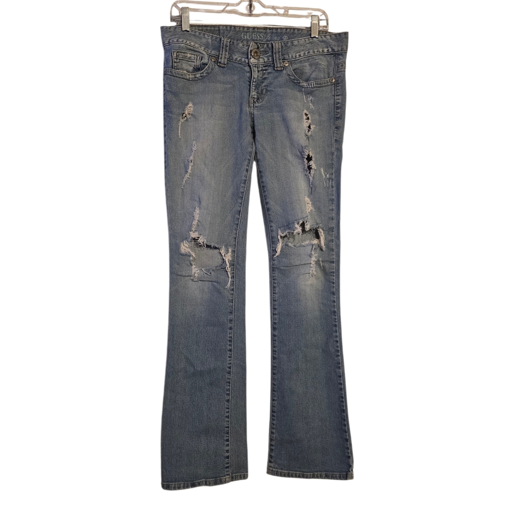 GUESS Women's Distressed Ripped Bootcut Blue Jeans